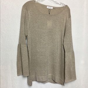 Calvin Klein Beige Top, Bell Sleeves, Size XL